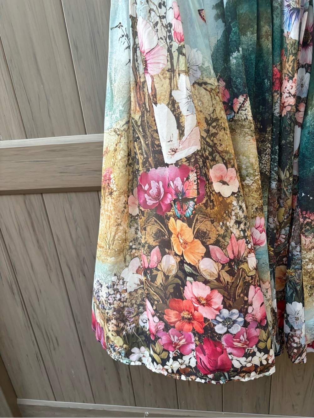 Anthropologie Strapless Floral Garden Print Midi Dress — White, Pink, Green - Picture 6 of 13